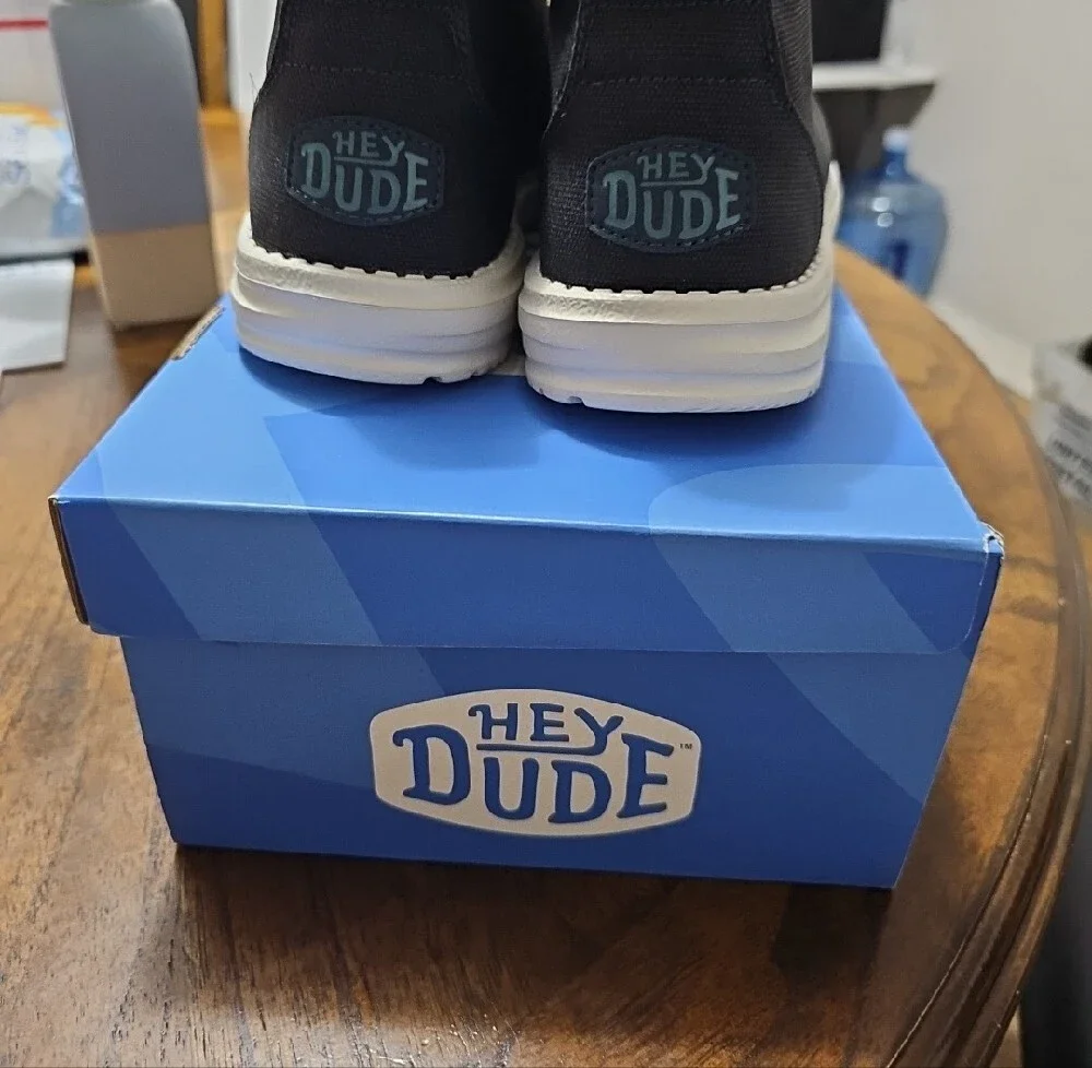 Hey Dude Wally Mid Waxed Navy Canvas Casual Men's Shoes with Tan Laces